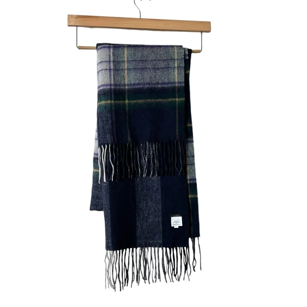J.CREW green purple & white plaid wool blend blanket scarf